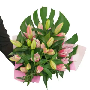 pink oriental lily bouquet