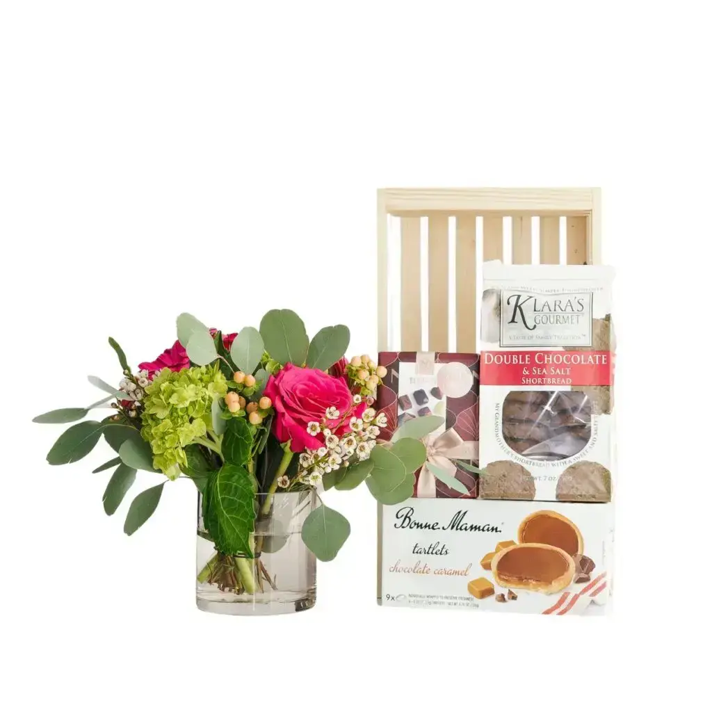 sweet indulgence & blooms basket